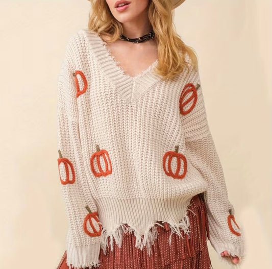 Pretty Pumpkin Fray Sweater