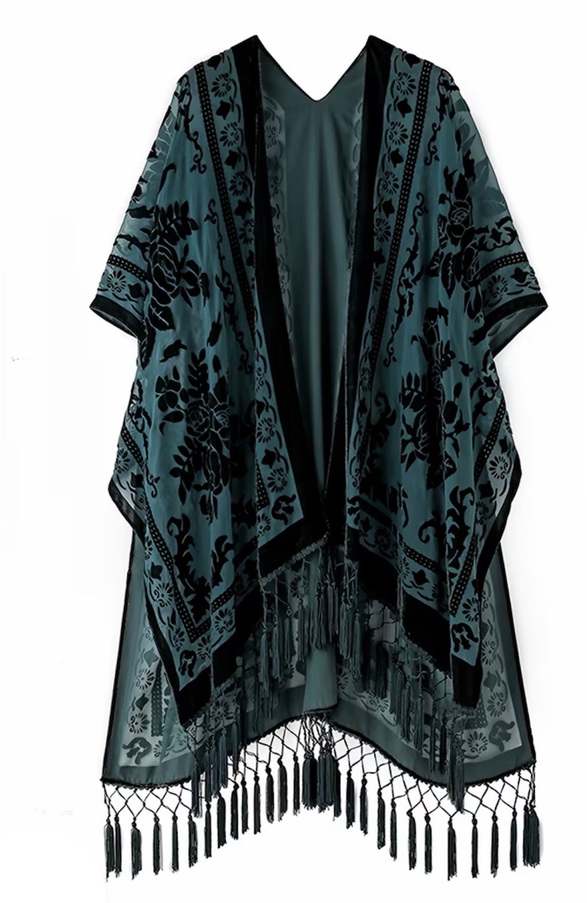 Burnout Velvet Kimono- Dark Green