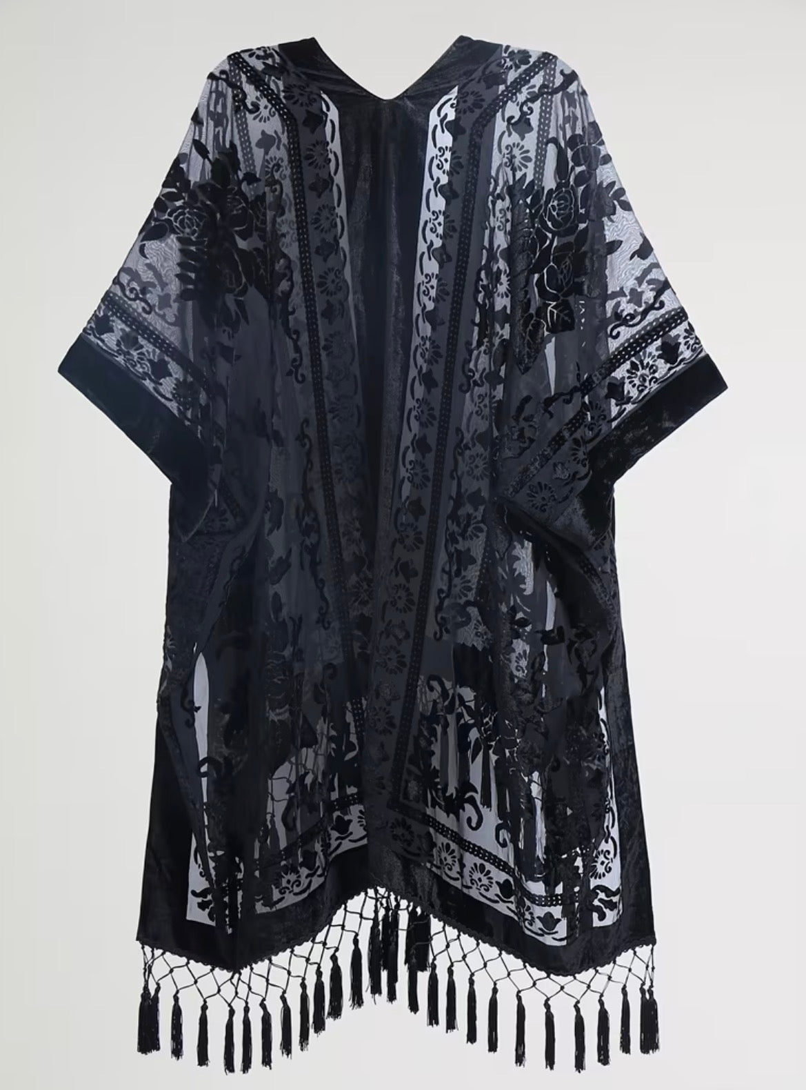 Burnout Velvet Kimono Dark Gray