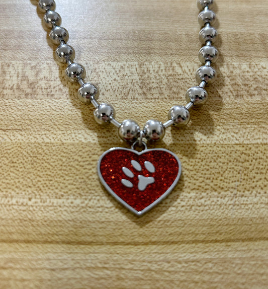 Paw Heart necklace: Red