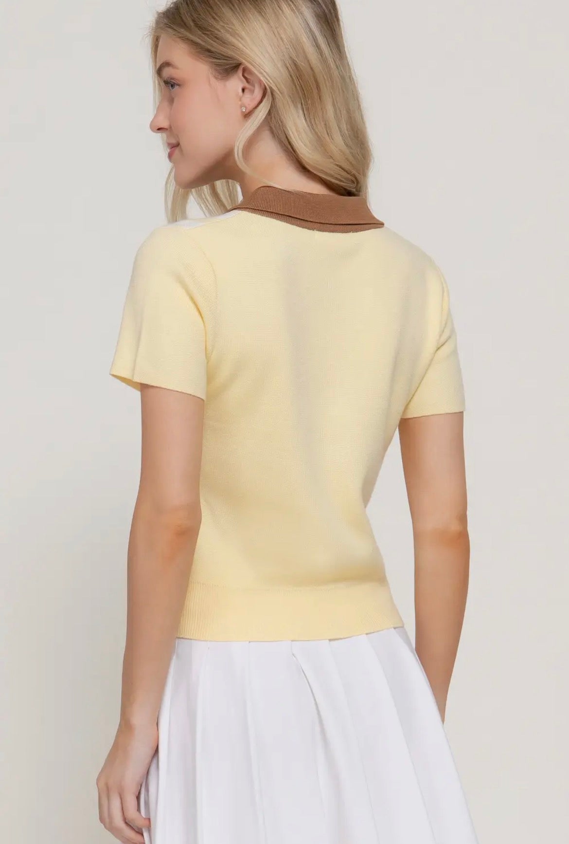 Yellow Stripe Knit Polo Top