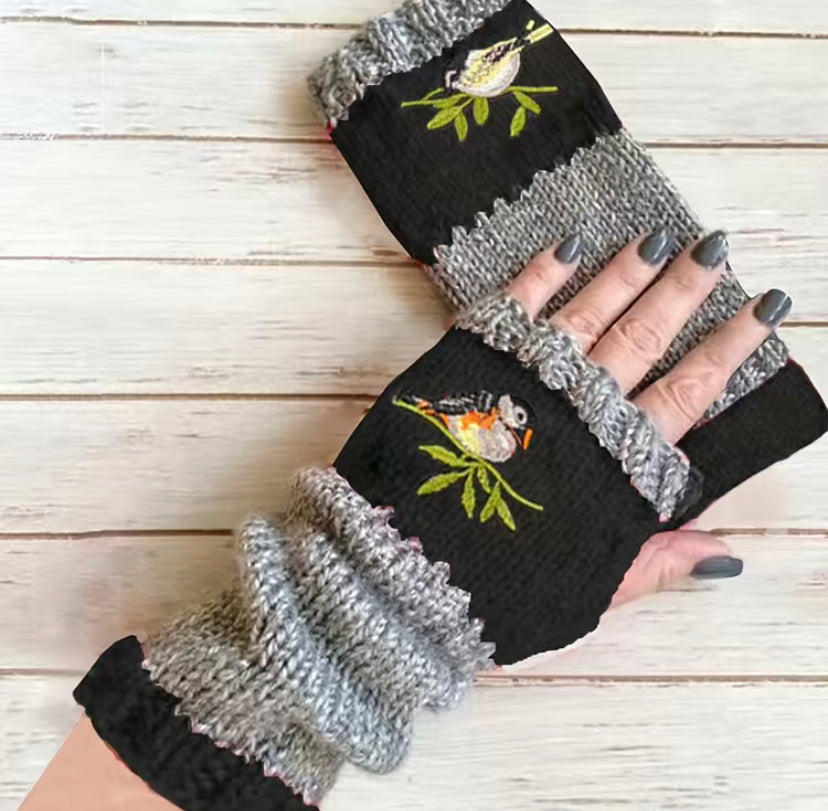 Bird Knit Gloves, Fingerless Gloves, Winter Accessories, Knitwear, Cozy Fashion, Bird Design, Soft Yarn, Warmth and Style, Fashionable Gloves, Winter Wardrobe, Whimsical Knit, Handcrafted Gloves, Bird Lover's Accessory, Snug Fit, Unique Design, Cold Weather Fashion, Comfortable Wear, Stylish Winter Gloves, Trendy Knitwear, Gift for Her