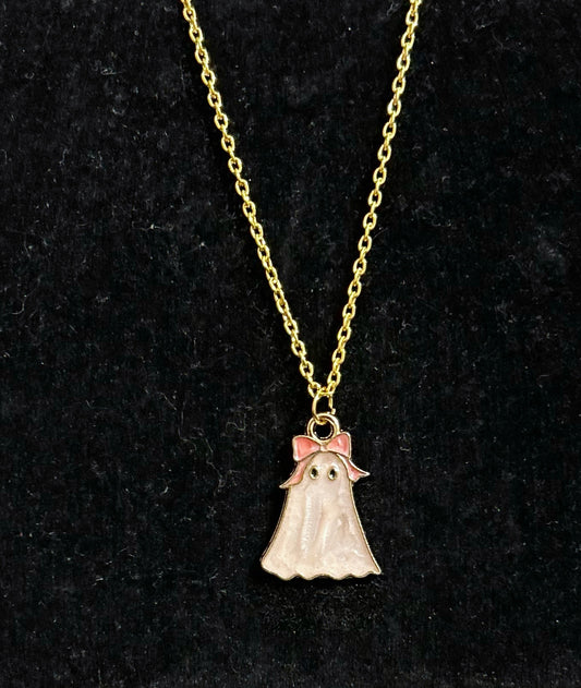 Ghost w/ Orange Bow Necklace