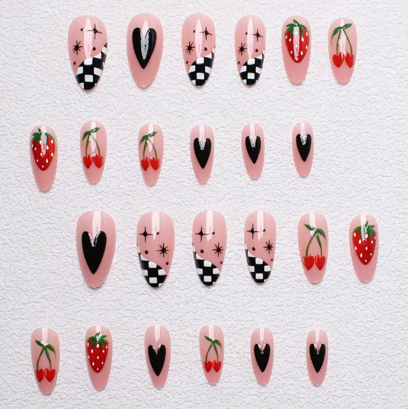 Strawberry Checkered Nails
