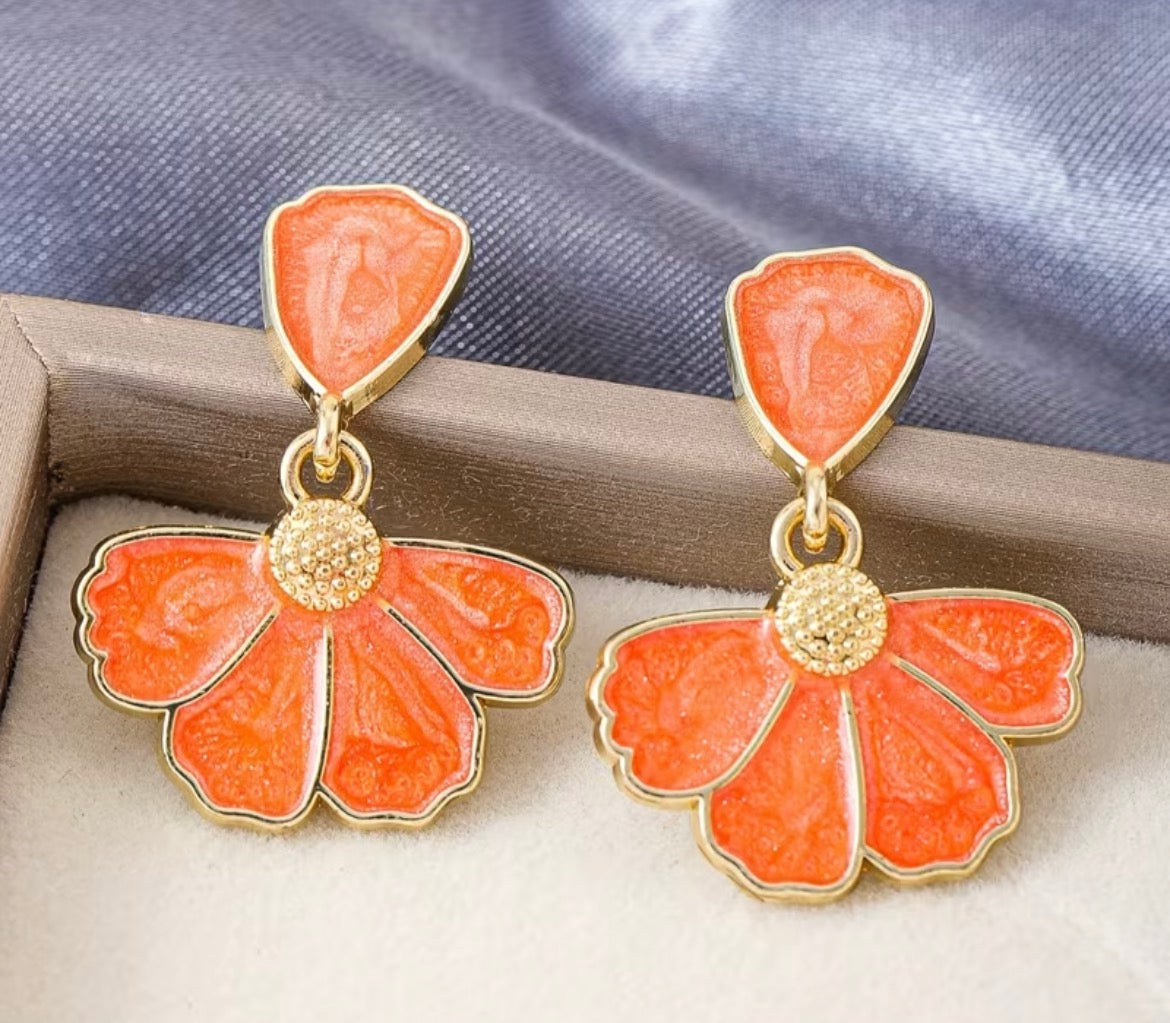 Orange Flower Petal Earrings