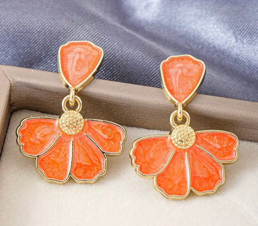 Orange Flower Petal Earrings