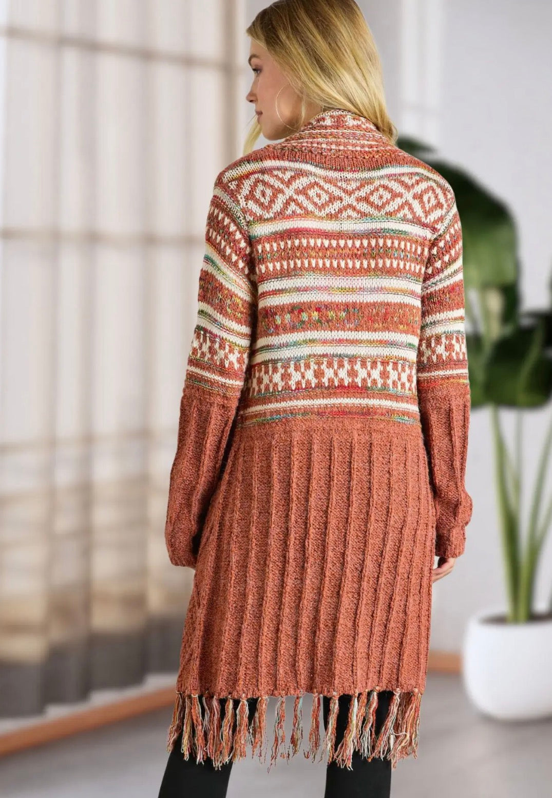 Fringe Tribal Cardigan- rust