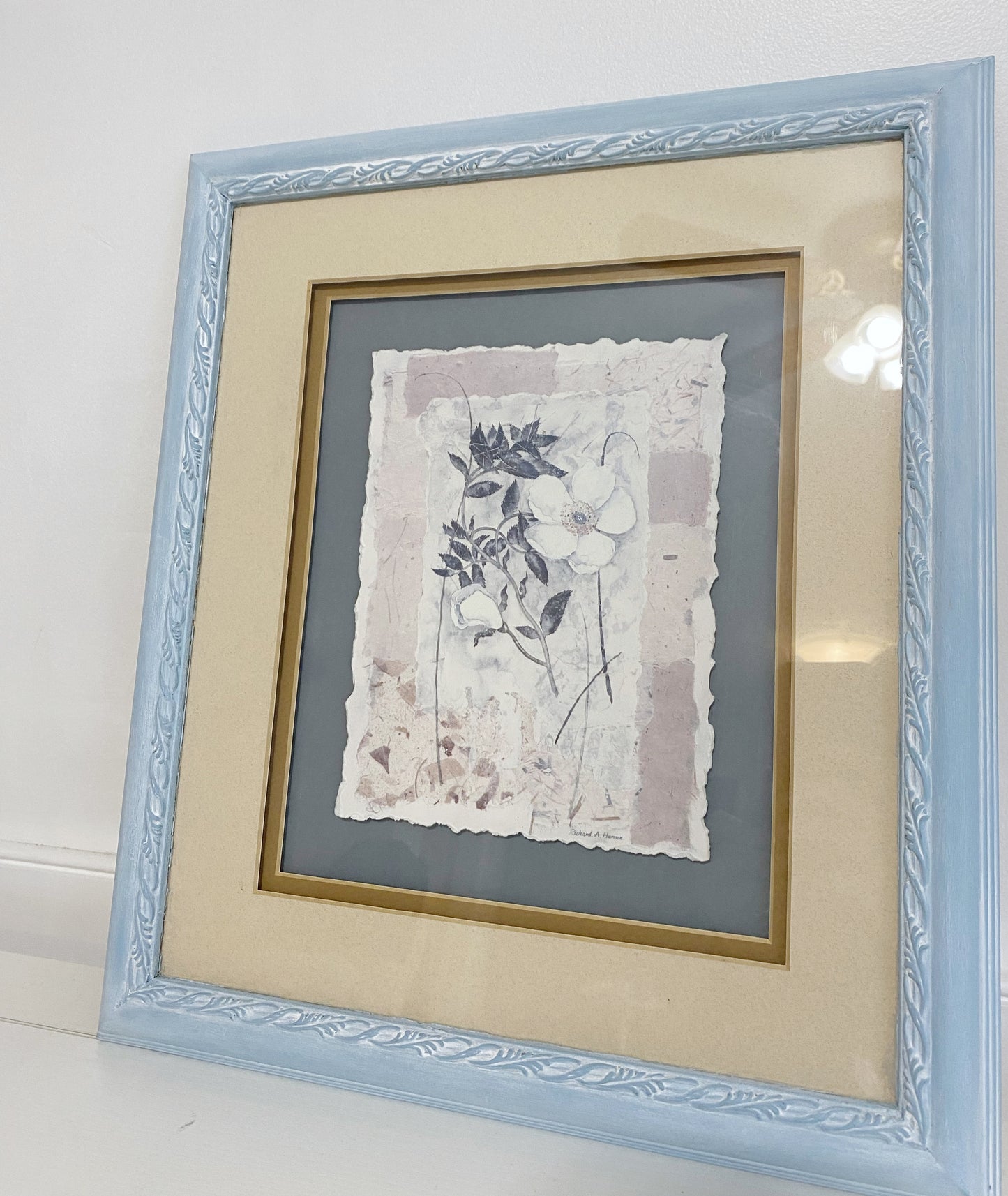 Hand painted flower picture w/ frame