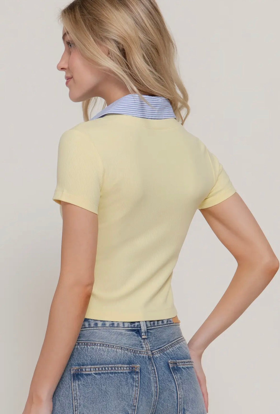 Yellow Contrast Polo Knit Top