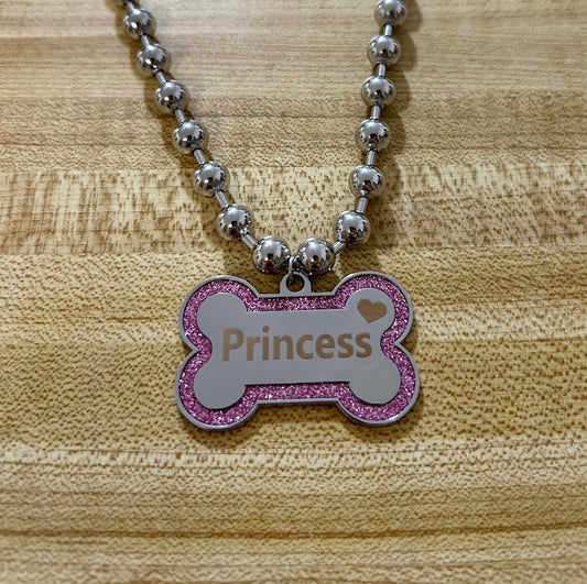 Princess Glitter Dog Bone necklace