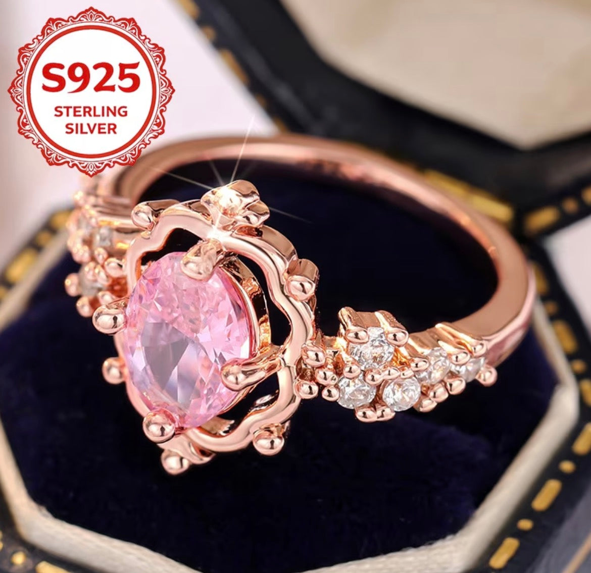 Pink Flower Cluster Gold Ring