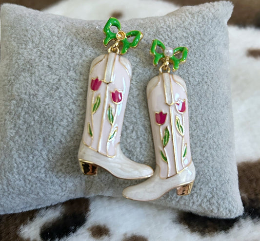 Floral Western Cowboy Boot Earrings