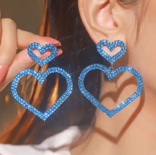 Heart Rhinestone earrings Blue