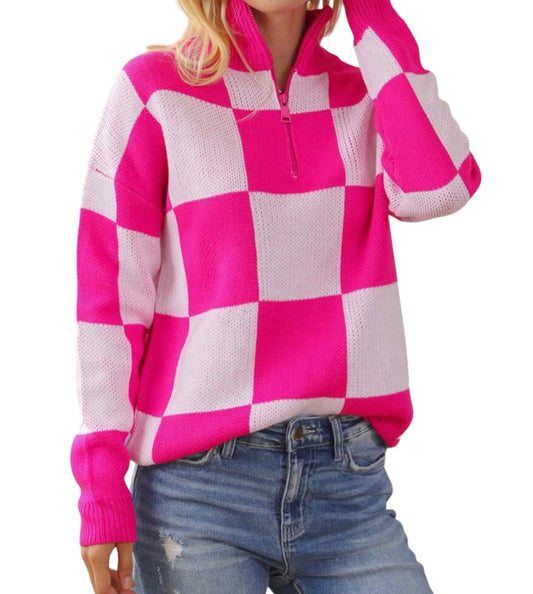 Hawt Pink Checker Sweater