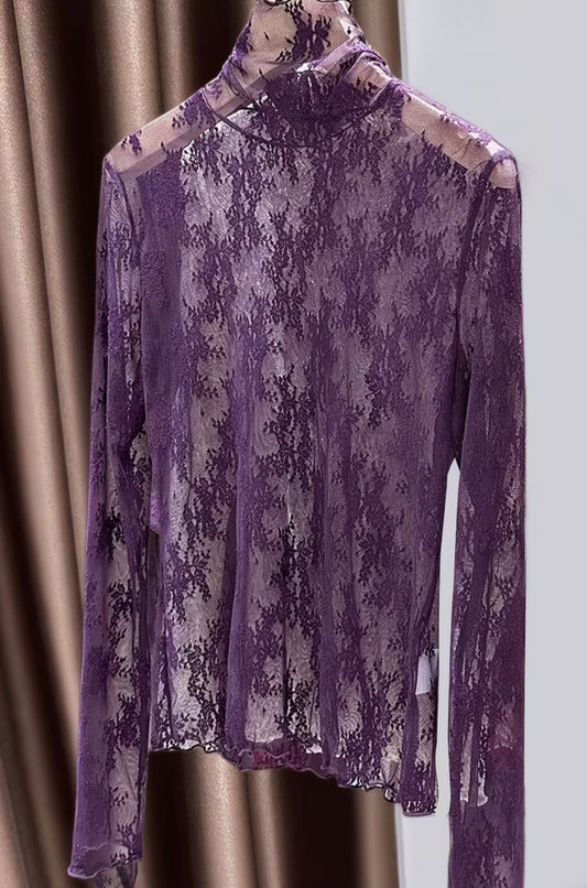 Purple Floral Mesh Top