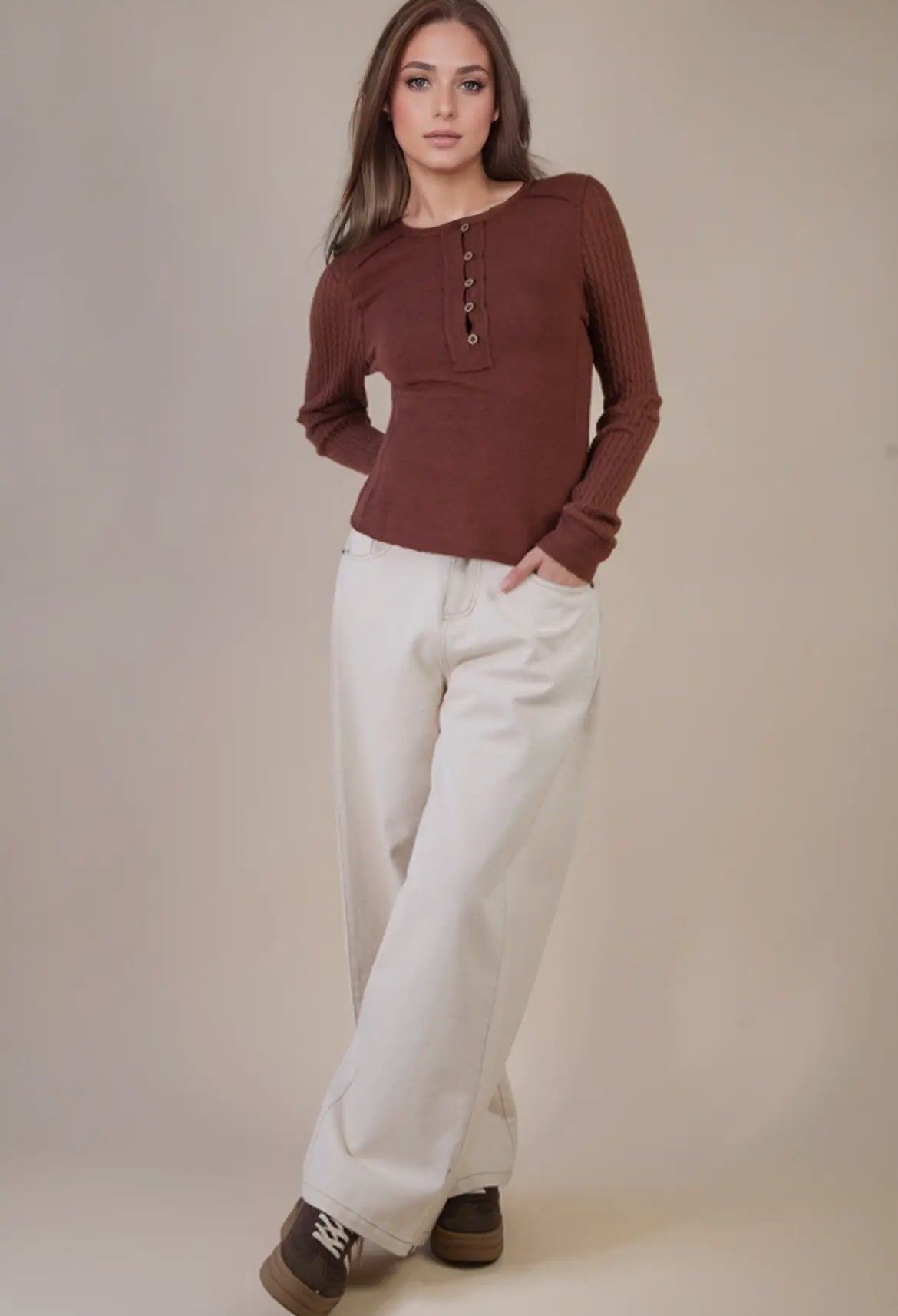 Cocoa Cable Knit Long Sleeve