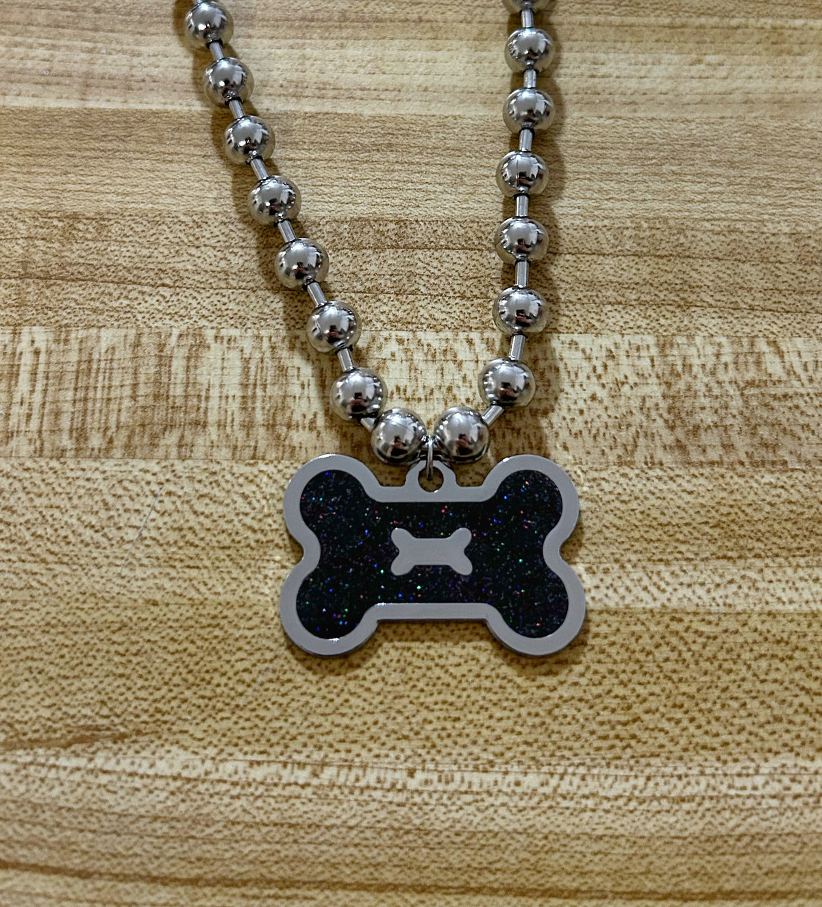 Black Glitter Dog Bone necklace