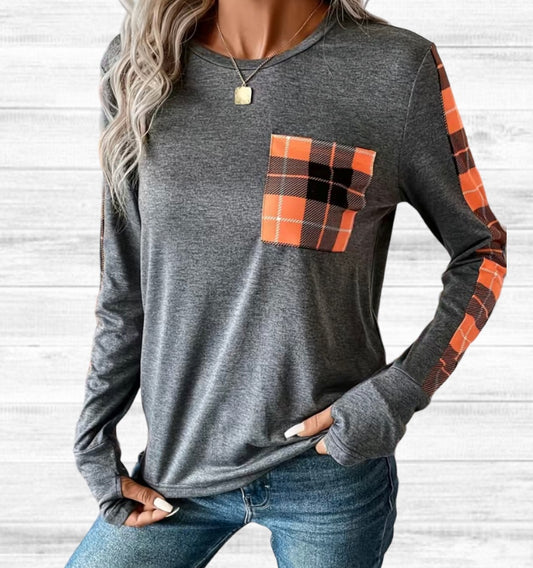 Plaid pocket raglan