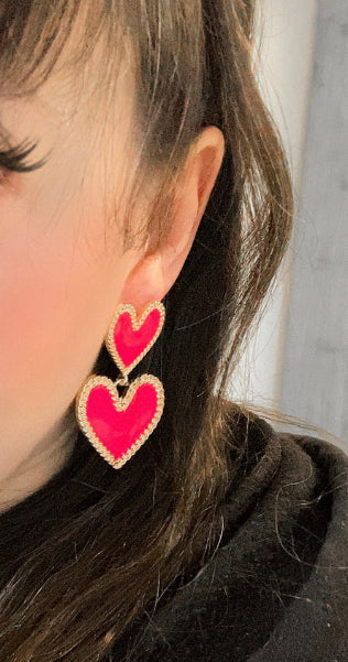 Pretty Heart Earrings Hot Pink