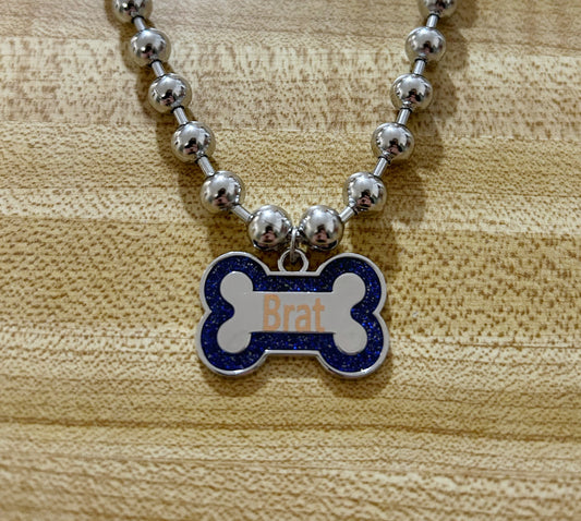 Brat Dog Bone necklace: Navy