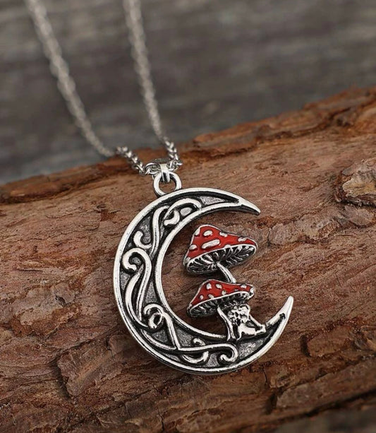 Mushroom And Moon Necklace