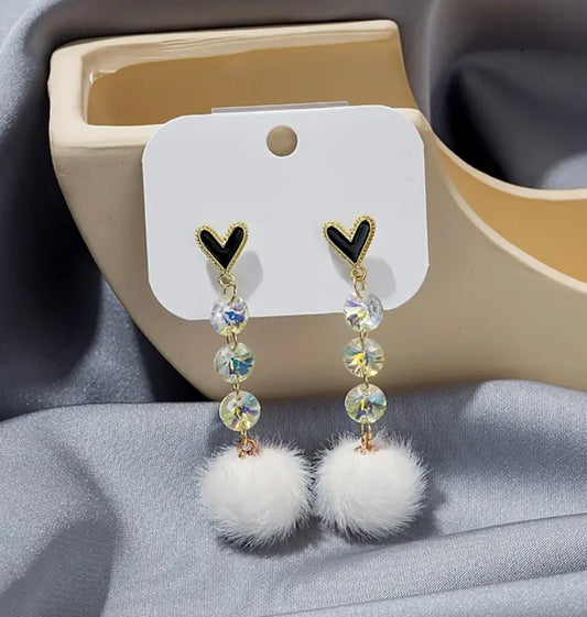 Heart Dangle Earrings White