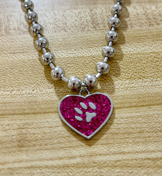 Paw Heart necklace: fushia