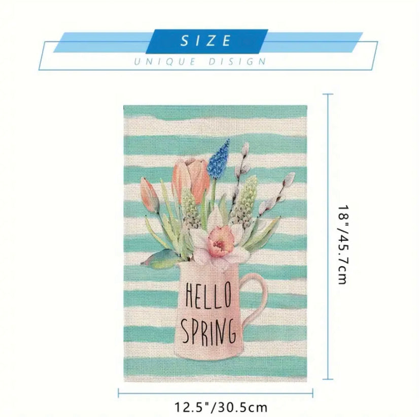 Striped Hello Spring garden flag