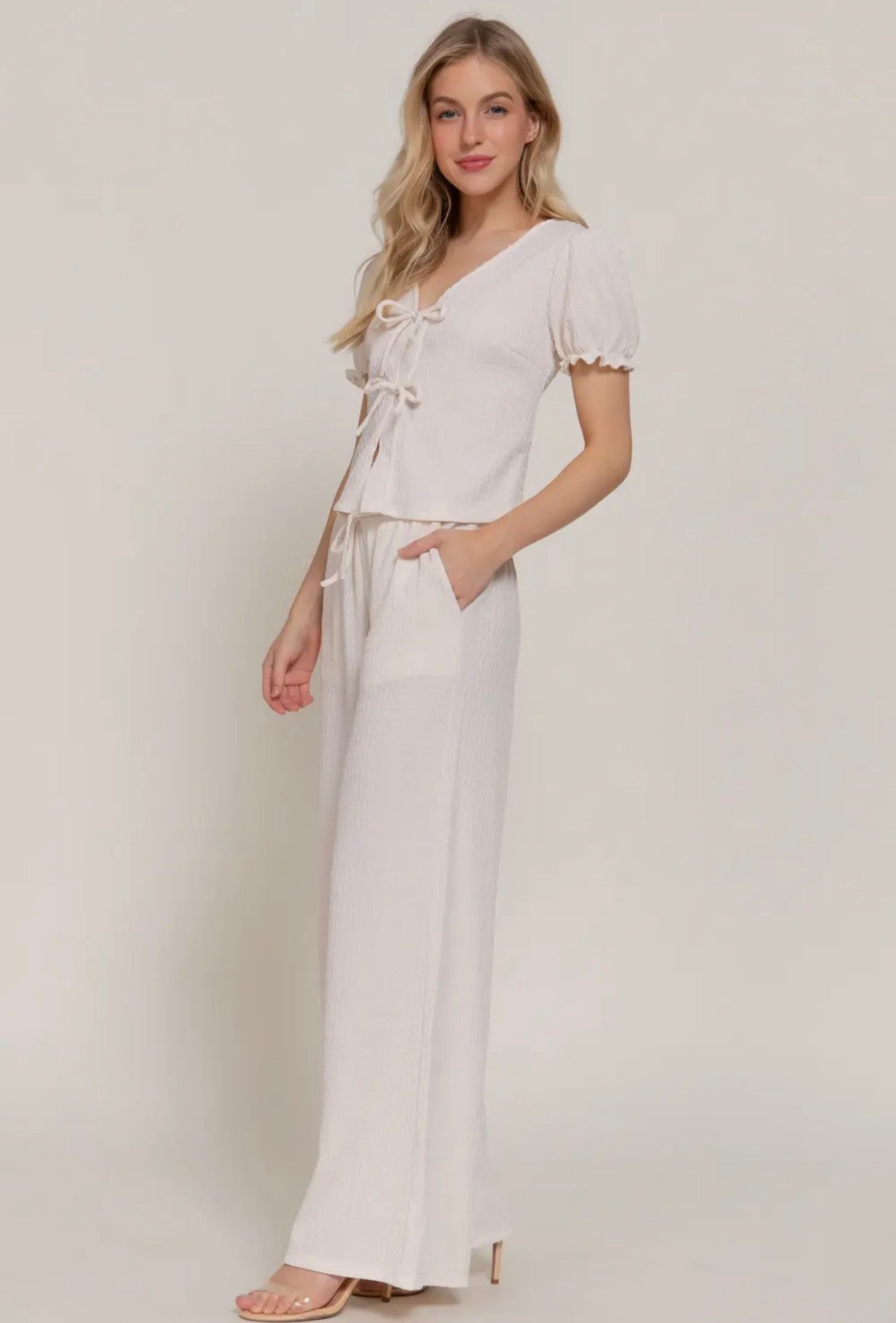 Ivory Bow Knit Top & Pants Set