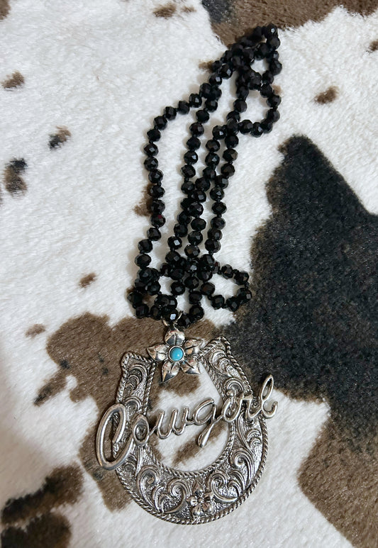 Cowgirl Necklace Long Chain: Black