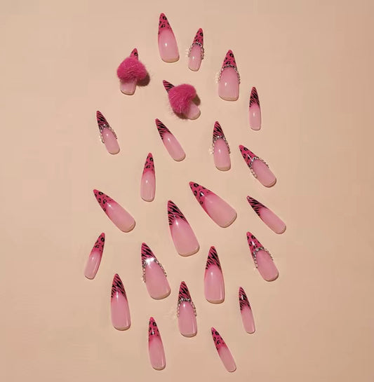 Pink Leopard French Tip Nails