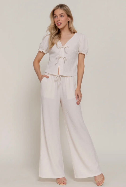 Ivory Bow Knit Top & Pants Set