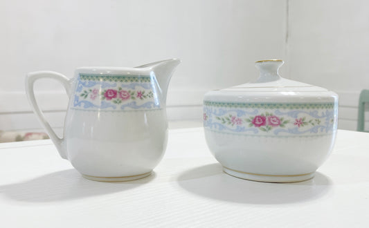 Floral sugar bowl and creamer set