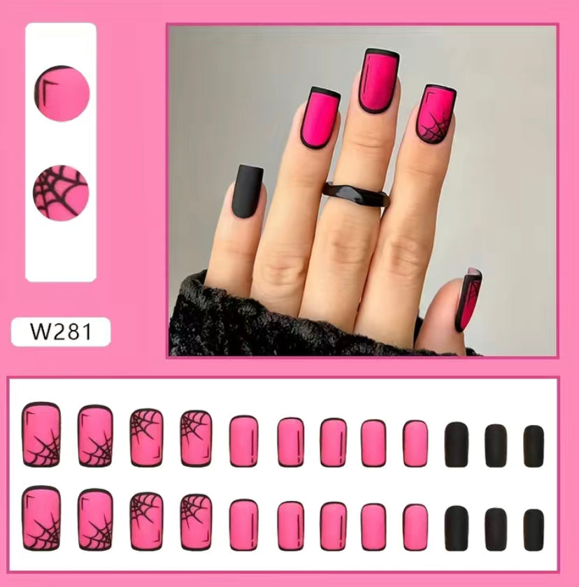 Cobweb Pink & Black Nails