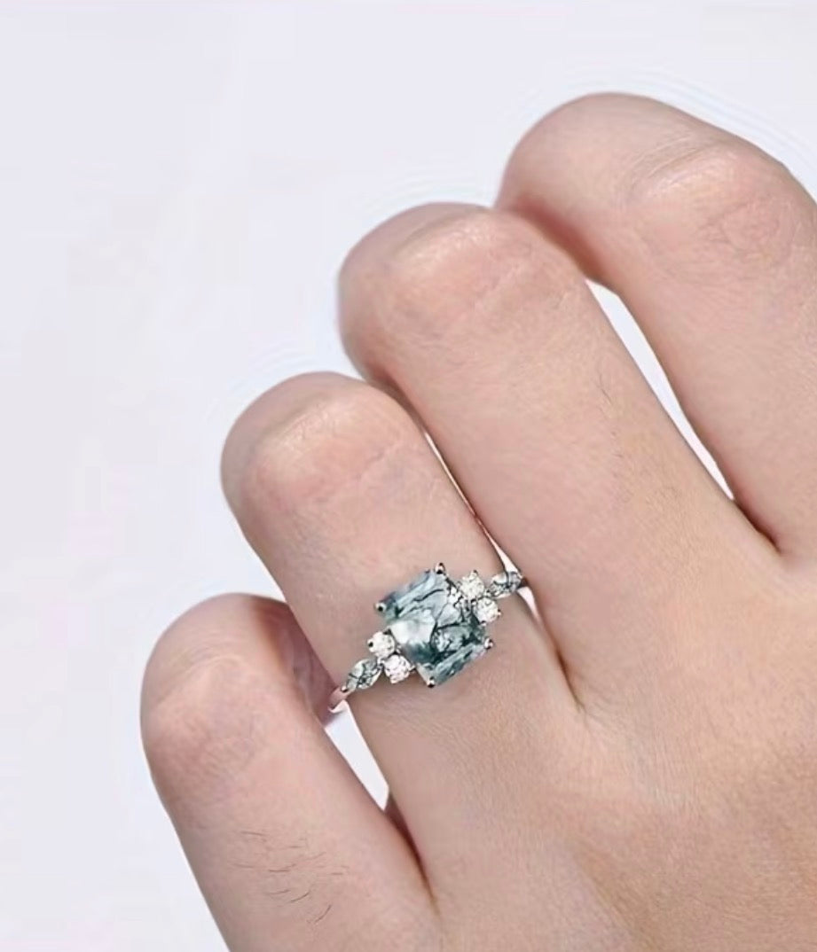 Square Sterling Silver Agate Ring