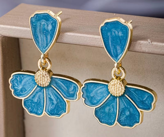Blue Flower Petal Earrings