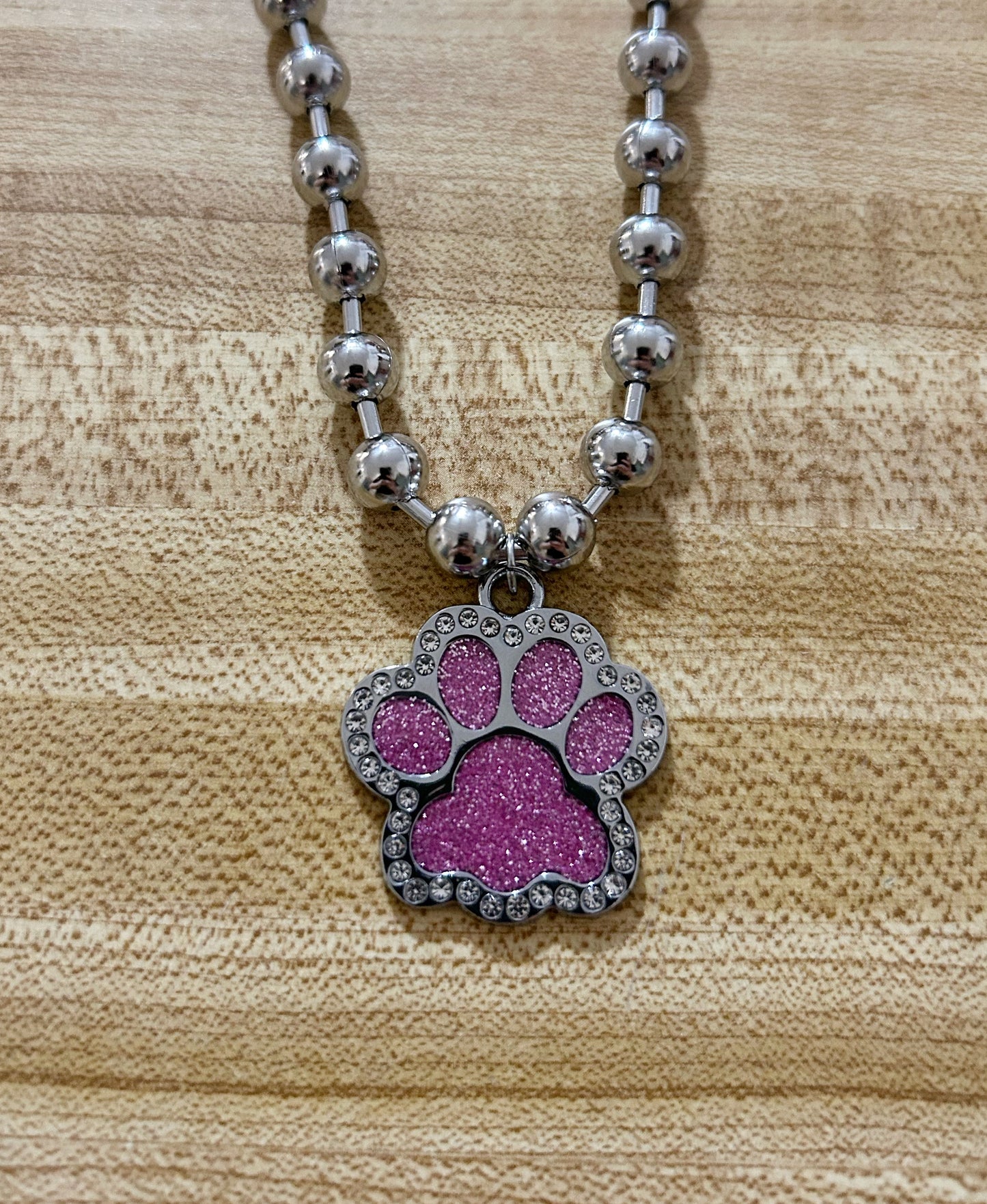 Rhinestone Paw Print necklace: Pink