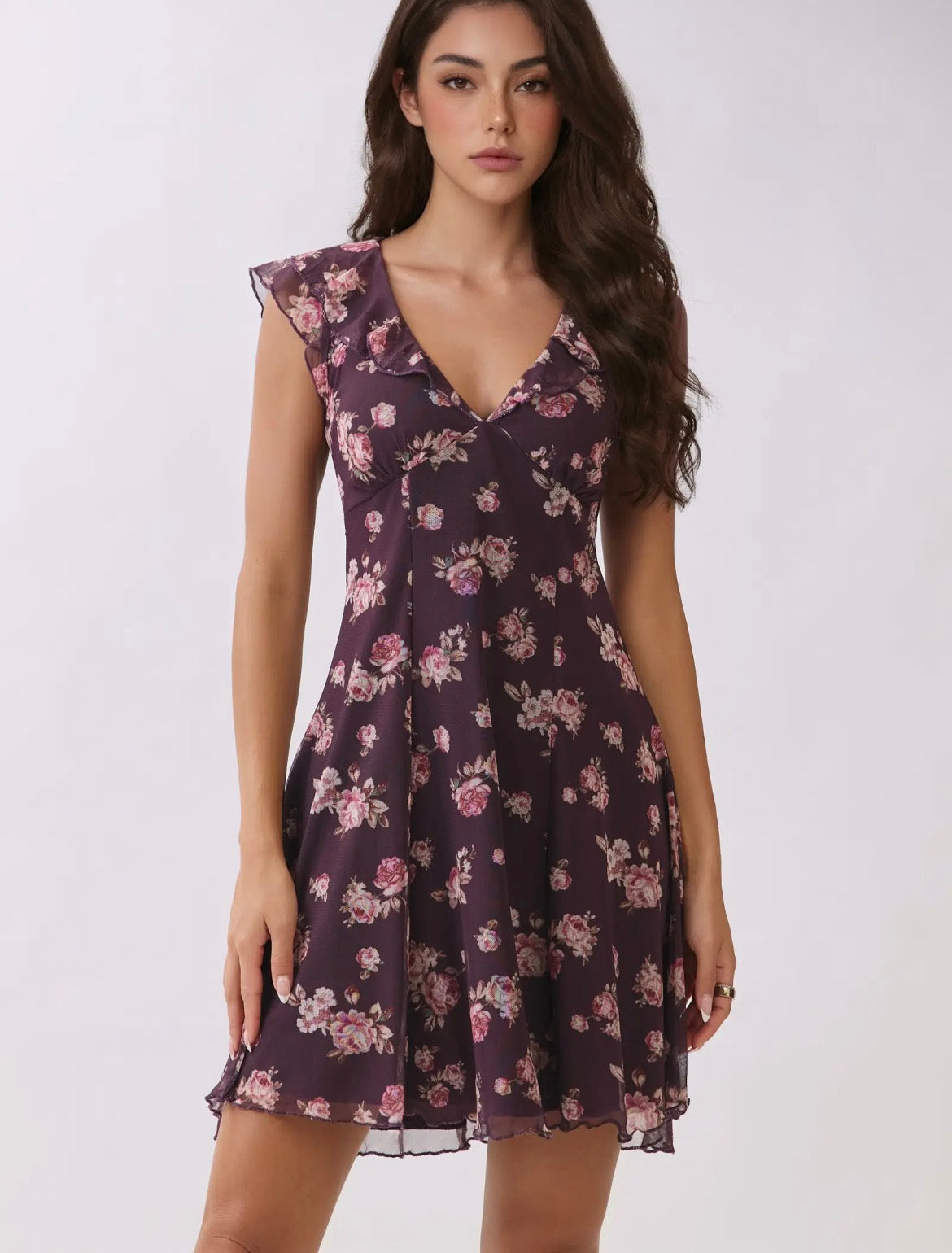 Floral ruffle mini dress