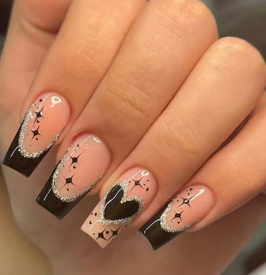 Black French Tip Heart nails