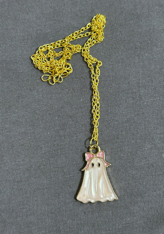 Ghost w/ Pink Bow Necklace