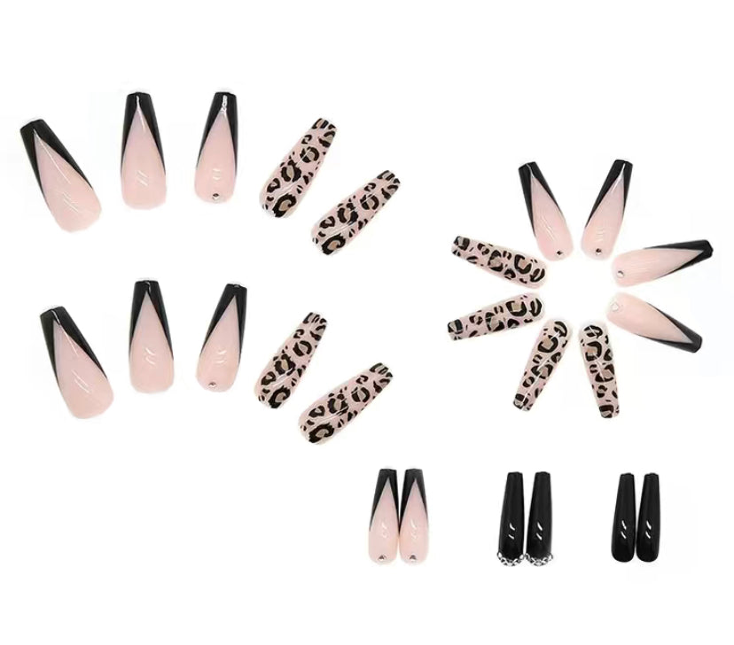 Black Leopard Bling Nails