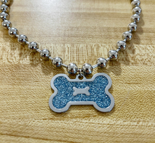 Blue Glitter Dog Bone necklace