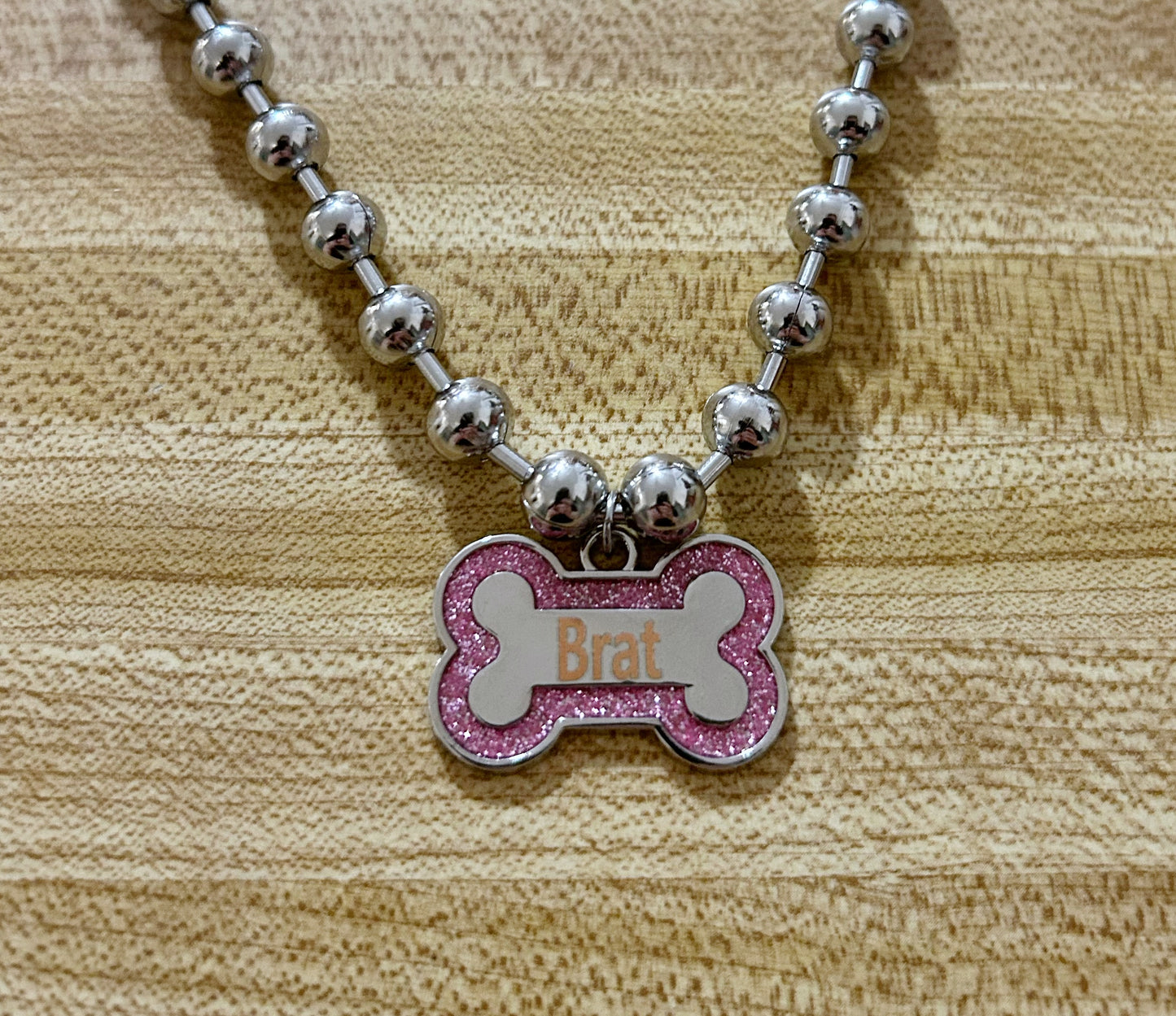 Brat Dog Bone necklace: Pink