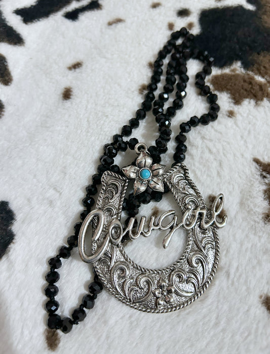 Cowgirl Necklace Long Chain: Black