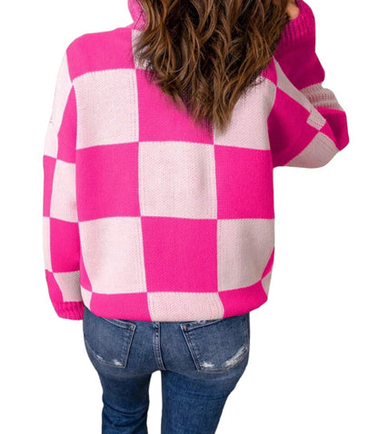 Hawt Pink Checker Sweater