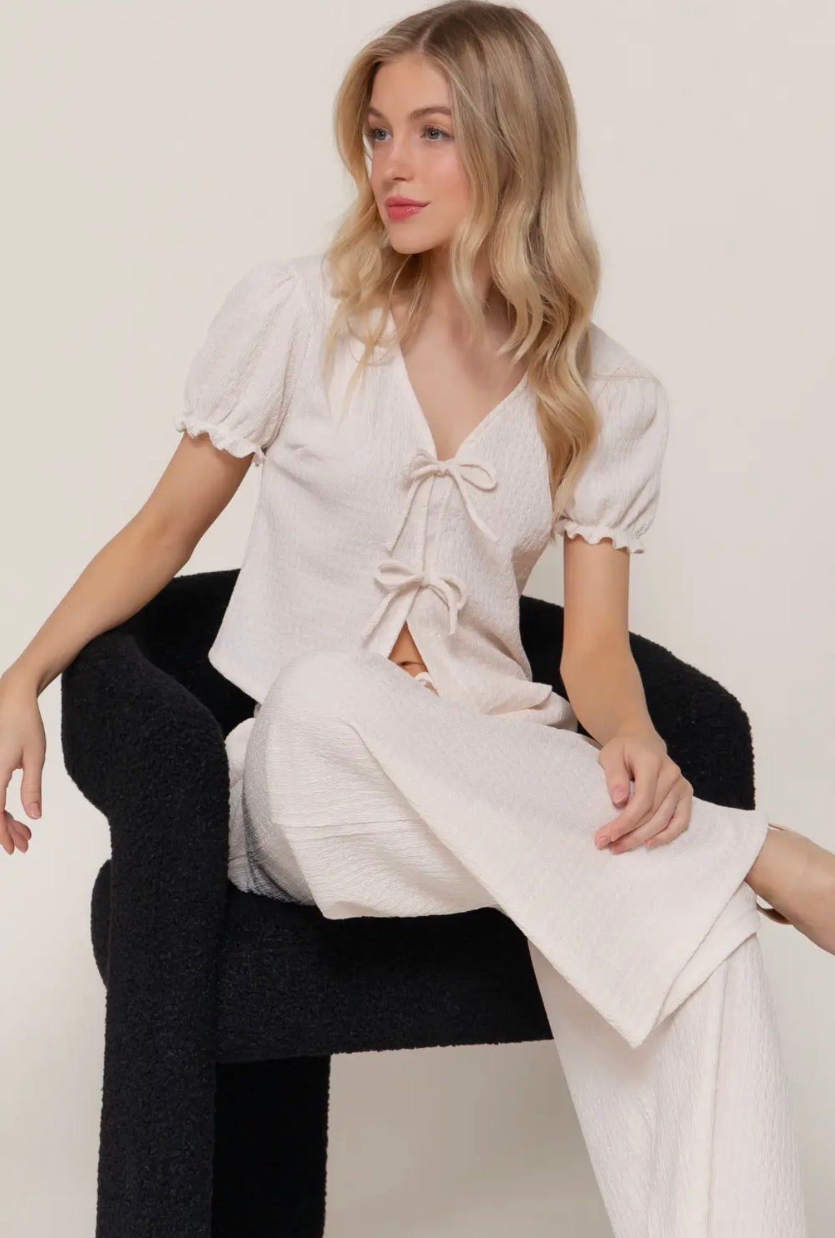 Ivory Bow Knit Top & Pants Set