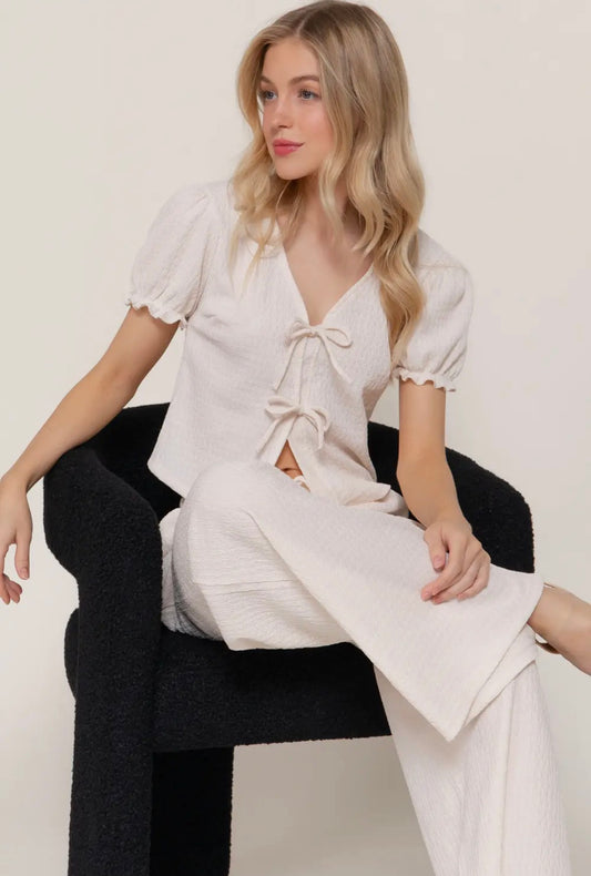 Ivory Bow Knit Top & Pants Set