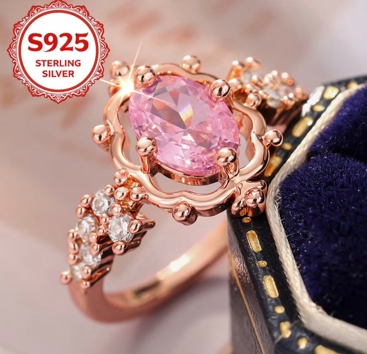 Pink Flower Cluster Gold Ring