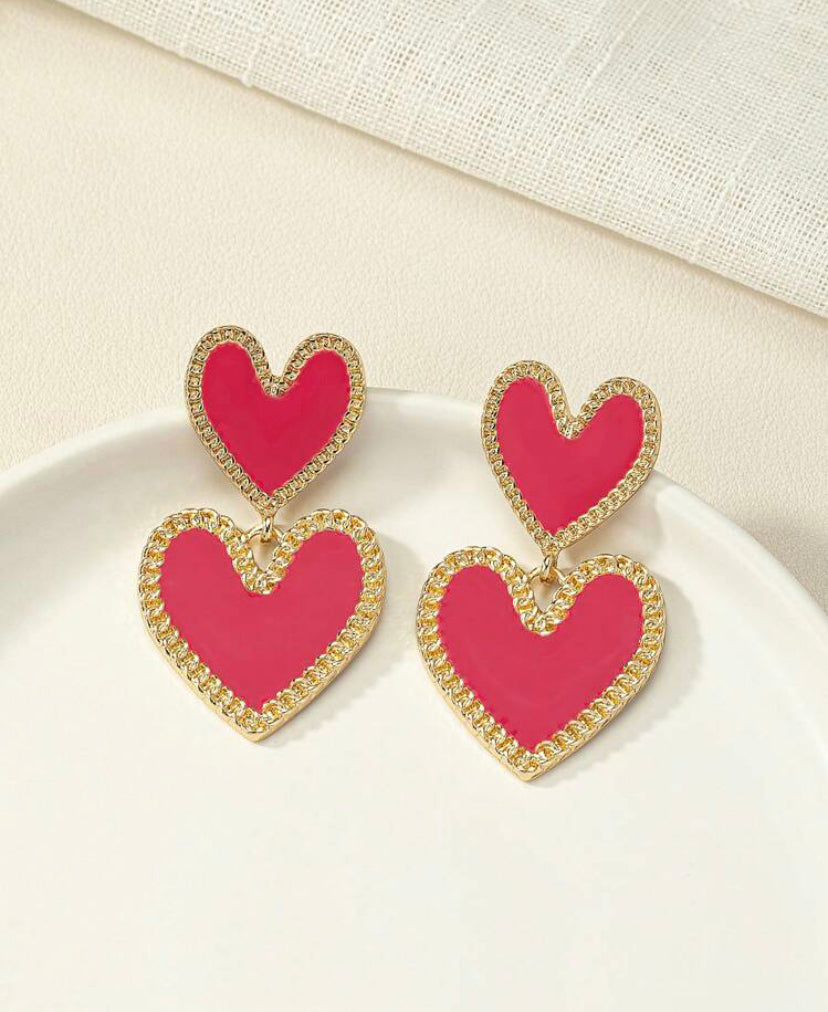 Pretty Heart Earrings Hot Pink