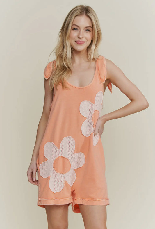 Polly Patch Lace Flower Romper: Papaya